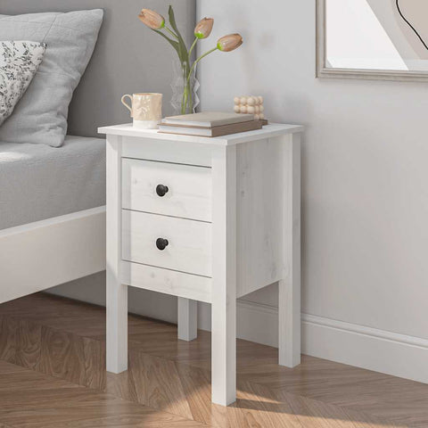 Bedside Cabinet White 40x35x61.5 cm Solid Wood Pine 813691