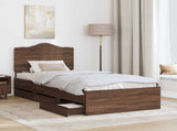 Bed Frame with Drawer Brown Oak 75 x 190 cm Engineer Wood 3413470