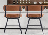 2 Pcs Brown PU Swivel Bar Stools with Removable Backrest & Double-Layer Seat, Metal Legs 89012247
