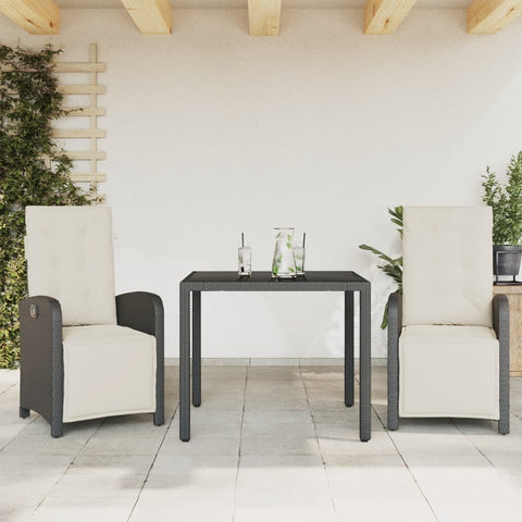 ZNTS 3 Piece Bistro Set with Cushions Black Poly Rattan 3212450