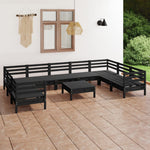 ZNTS 10 Piece Garden Lounge Set Black Solid Wood Pine 3083543