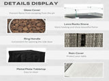 Outdoor PE Rattan Gas Fire Pit Table, Patio Square Propane Heater with Rain Cover, Glass Windscreen, T3398P328393