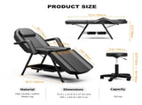 Salon Beauty Bed and Hydraulic Stool, Adjustable 3-Section Massage Table w/Detachable Head Cushions, 33915374