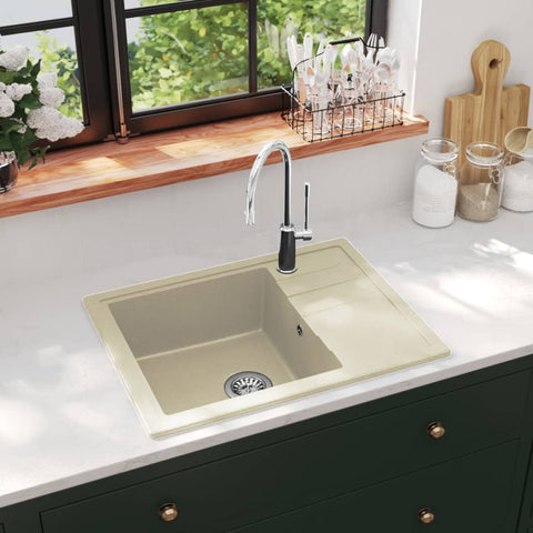 Kitchen Sink with Overflow Hole Oval Beige Granite 147103
