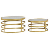 2 Piece Coffee Table Set Marble Brass and White 285911