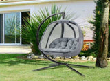 Hanging Egg Chair, Folding Texteline Swing Hammock with Side Pocket, Cushion and Stand for Indoor T3398P318560