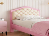 3ft Single Upholstered Bed with Adjustable Chic Button-Tufted Headboard, PU Faux Leather Bed N652P196277P