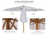 3 Garden Parasol, Pulley Operated Patio Umbrella, Wooden Table Market Umbrella with Rope Pulley T3398P315357