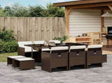 11 Piece Garden Dining Set with Cushions Brown Poly Rattan 3210609