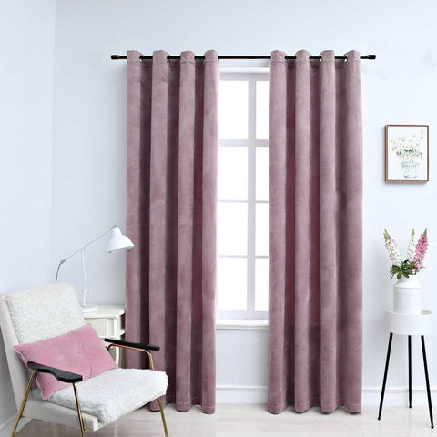 Blackout Curtains with Rings 2pcs Velvet Antique Pink 140x245cm 134522