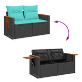 6 Piece Garden Sofa Set with Cushions Black Poly Rattan Acacia 3327585