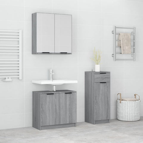 ZNTS 3 Piece Bathroom Cabinet Set Grey Sonoma Engineered Wood 3115874