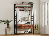 6-in-1 Industrial-Style Hallway Organiser - Brown/Black T3398P423863