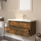 Sink Cabinet with Built-in Basin Smoked Oak Engineered Wood 3152879