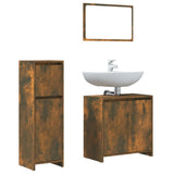 3 Piece Bathroom Furniture Set Smoked Oak Engineered Wood 3143931