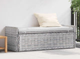 Storage Bench with Cushion White Wash 110 x 40 x 50 cm Rattan 42011574