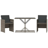 3 Piece Bistro Set with Cushions Grey Poly Rattan 365064