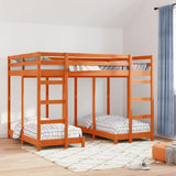 Triple Bunk Bed Frame Wax brown 140 x 200 cm Solid Pine Wood 3414566