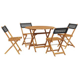 5 Piece Garden Dining Set Black Poly Rattan and Solid Wood 3281766