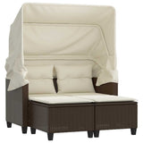Garden Sofa 2-Seater with Canopy and Stools Brown Poly Rattan 365782