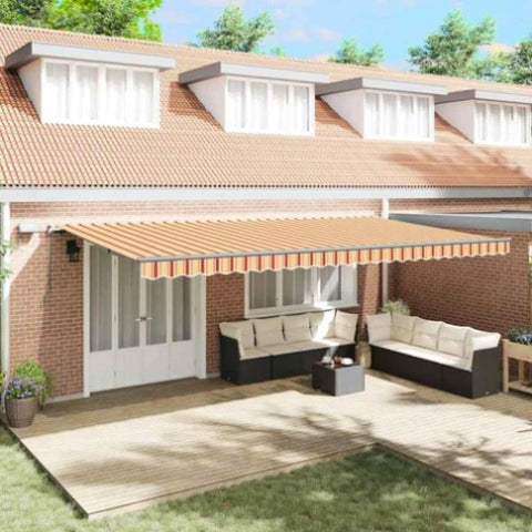 Retractable Awning Manual Yellow and orange 600 x 300 cm Fabric 3331602