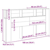 Headboard Cabinet with Shelf Black Oak 180 x 18.5 x 102.5 cm 862089