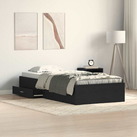 Bed Frame with Drawers Black oak 90 x 190 cm Engineered wood 3333992