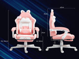 Cat Ear and Paw Reclining Office Chair, with Footrest - Pink/White T3398P344128