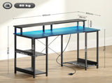 LED Computer Desk, with Power Outlets and Shelves - Black T3398P343176