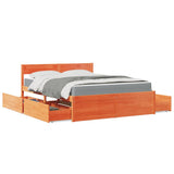 Bed with Drawers and Mattress Wax Brown 140x200 cm Solid Wood Pine 3281900