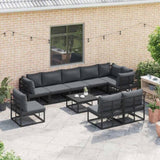 Garden Sofa Set with Cushion 10 pcs Black Aluminium 3378877