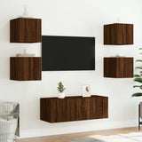 6 Piece TV Wall Units with LED Brown Oak Engineered Wood 3216817