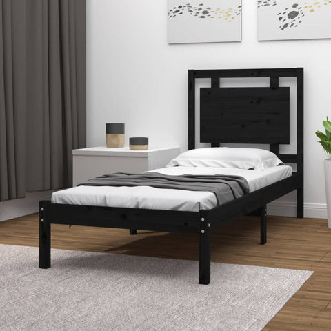 ZNTS Bed Frame Black Solid Wood 75x190 cm Small Single 3105499