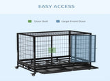 43" Heavy Duty Metal Dog Crate Pet Cage with Tray Wheeled Dog Kennel - Black T3398P376418