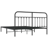 Bed Frame Black Steel Double Durable Bed Frame Rectangular 352583