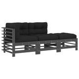3 Piece Garden Lounge Set with Cushions Grey Solid Wood 3186034