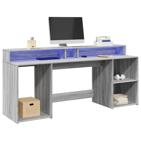 Desk with LED Lights Grey Sonoma 200x55x91 cm Engineered Wood 3309443