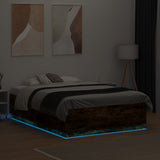 Bed Frame with LED without Mattress Smoked Oak 135x190 cm Double 3209650