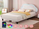 3ft Single Upholstered Bed with LED Adjustable Cute Cloud Headboard, Soft Velvet Bed Frame with N652P241968W