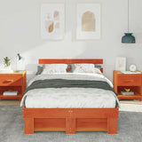 Bed Frame with Headboard Wax Brown 140 x 190 cm Solid Pine Wood 872490