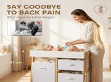 Baby Changing Table, Baby Changing Unit with 3 Drawers, Large Basket and Waterproof Pad for Bedroom T3398P548710