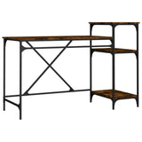 Desk with Shelves Smoked Oak 135x50x90 cm Engineered Wood&Iron 826711