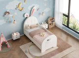 3ft Single Rabbit-Shaped Upholstered Bed Frame, Bunny Ear Headboard & Footboard Storage Pocket, Soft N652P412013W
