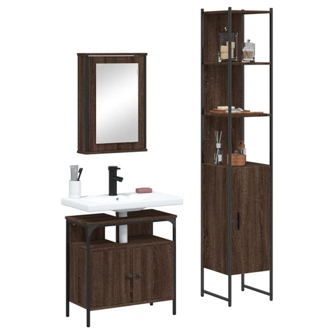 ZNTS 3 Piece Bathroom Furniture Set Brown Oak Engineered Wood 3214799