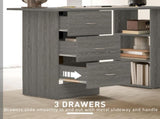 Computer Desk, Writing Table, PC Workstation with 3 Storage Shelves and Drawers, Silver Handle, for T3398P378020