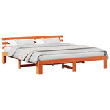 Bed Frame with Headboard Wax Brown 200 x 200 cm Solid Pine Wood 872598