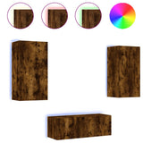 4 Piece TV Wall Units with LED Smoked Oak Engineered Wood 3216822