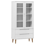 Vitrine Cabinet MOLDE White 90x35x175 cm Solid Wood Pine 350544