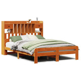 ZNTS Bookcase Bed without Mattress Wax Brown 140x190cm Solid Wood Pine 3308896