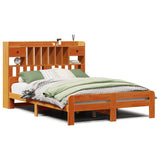 Bookcase Bed without Mattress Wax Brown 150x200 cm King Size Solid Wood Pine 3308881